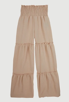 Girls Smocked Tiered Palazzo Pants, Khaki, Size 12