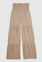 Girls Smocked Tiered Palazzo Pants, Khaki, Size 12