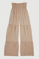 Girls Smocked Tiered Palazzo Pants, Khaki, Size 12