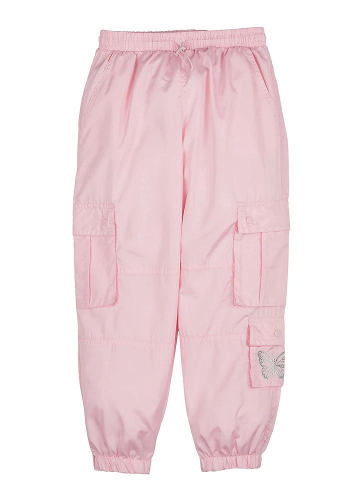 Girls Nylon Cargo Jogger Pants, Pink, Size 7-8
