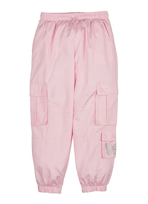 Girls Nylon Cargo Jogger Pants, Pink, Size 7-8