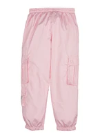 Girls Nylon Cargo Jogger Pants, Pink, Size 7-8