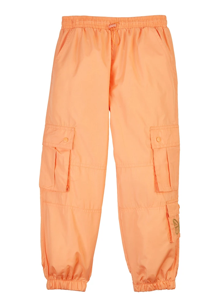 Girls Nylon Cargo Jogger Pants, Orange, Size 14-16