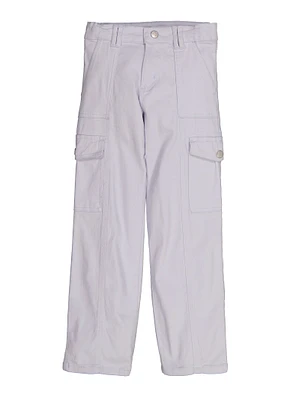 Girls Twill Solid Wide Leg Cargo Pants, White, Size 12