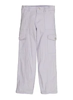 Girls Twill Solid Wide Leg Cargo Pants, White, Size 12
