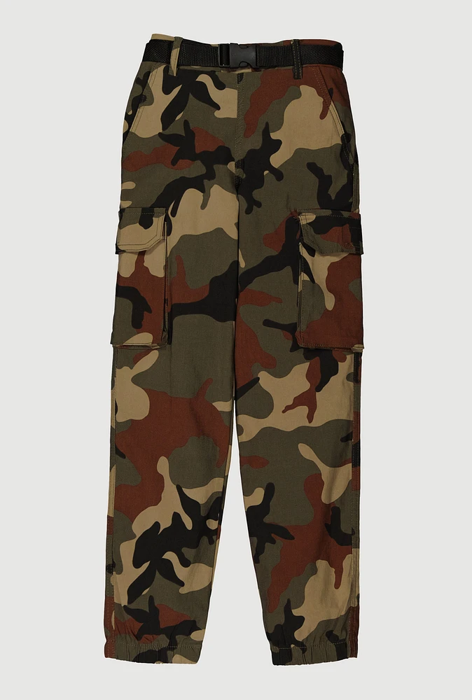 Girls Camo Hyperstretch Belted Cargo Joggers, Multi, Size 16