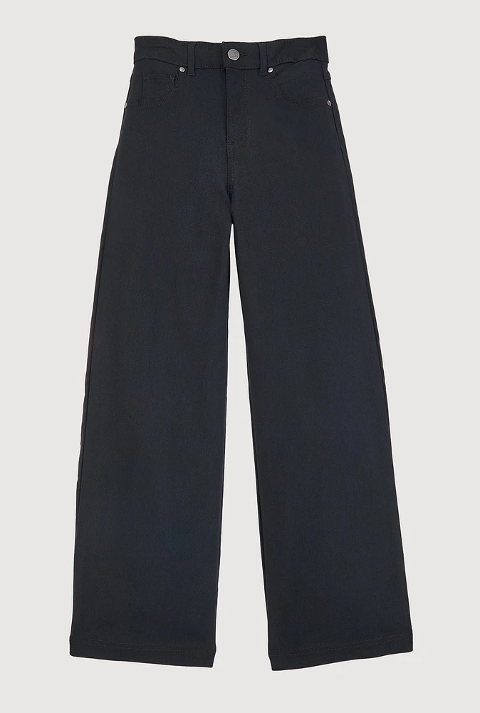Girls Hyperstretch Wide Leg Pants, Black, Size 7-8