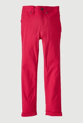 Girls Hyperstretch Slim Leg Pants, Pink, Size 10-12