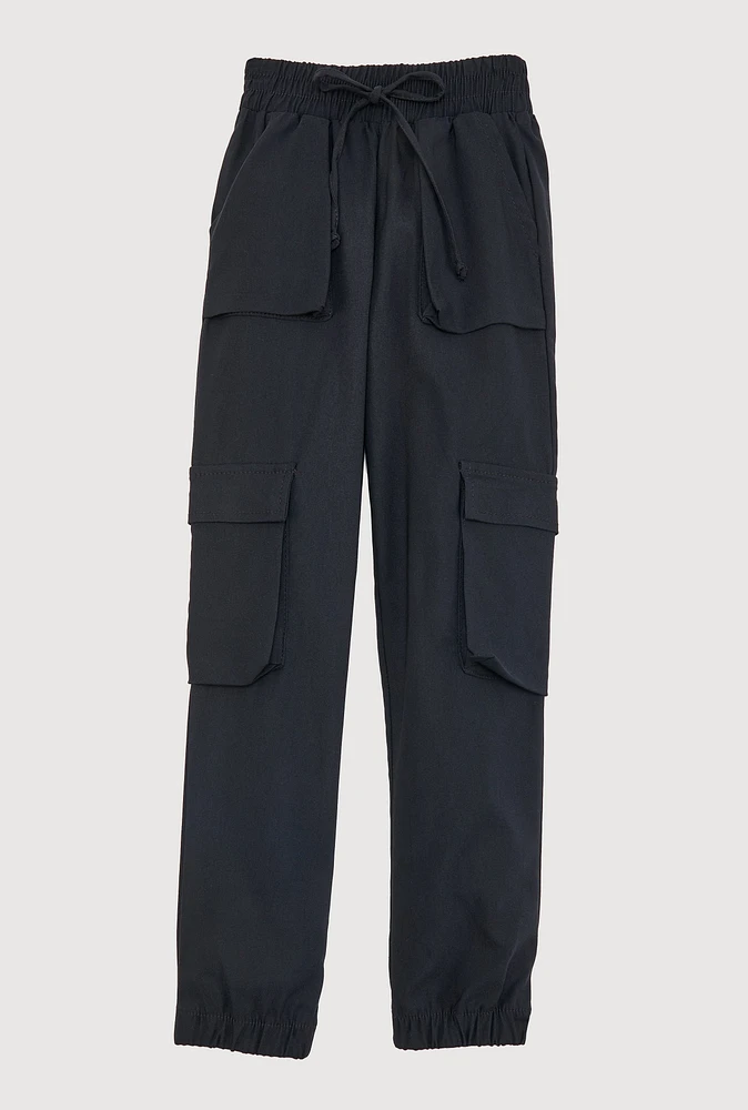 Girls Hyperstretch Cargo Joggers, Black, Size 7-8