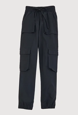 Girls Hyperstretch Cargo Joggers, Black, Size 7-8