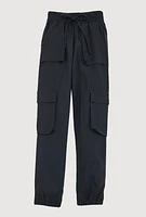 Girls Hyperstretch Cargo Joggers, Black, Size 7-8