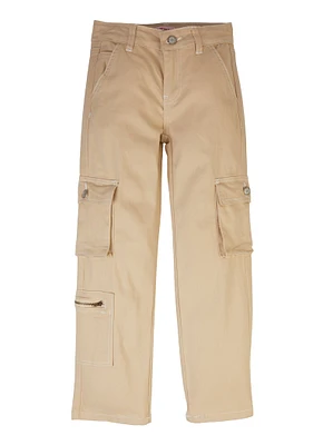 Girls Twill Wide Leg Cargo Pants, Khaki, Size 8