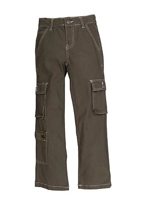 Girls Twill Wide Leg Cargo Pants, Grey, Size 7