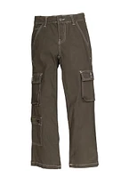 Girls Twill Wide Leg Cargo Pants, Grey, Size 7