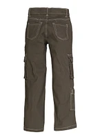 Girls Twill Wide Leg Cargo Pants, Grey, Size 7