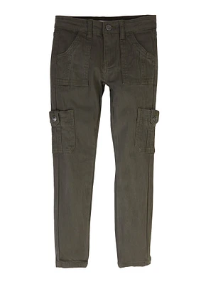 Girls Twill Skinny Cargo Pants, Green, Size 7