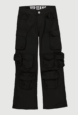 Girls VIP Wide Leg Cargo Jeans, Black, Size 7