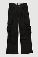 Girls VIP Wide Leg Cargo Jeans, Black, Size 7