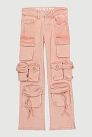 Girls VIP Mineral Wash Multi Pocket Cargo Jeans, Pink, Size 8