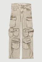 Girls VIP Multi Pocket Mineral Wash Cargo Jeans, Grey, Size 7