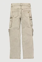 Girls VIP Multi Pocket Mineral Wash Cargo Jeans, Grey, Size 7