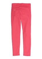 Girls Distressed Twill Skinny Pants, Pink, Size 10