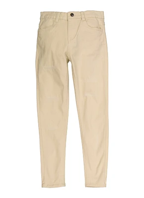 Girls Distressed Twill Skinny Pants, Khaki, Size 16