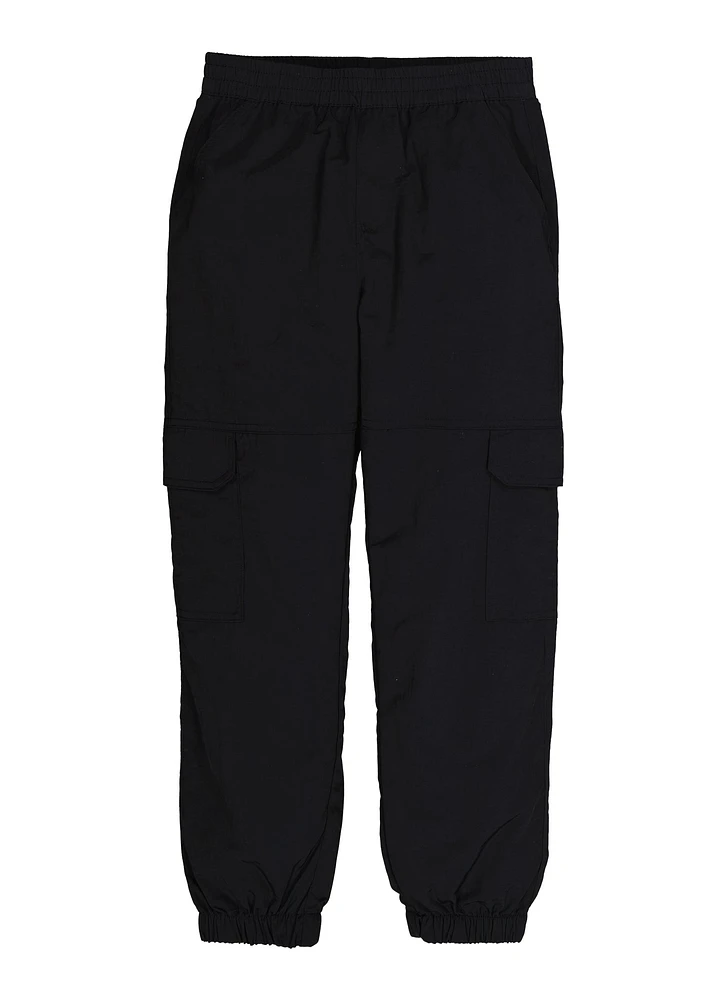 Girls Nylon Parachute Pants, Black, Size 10-12