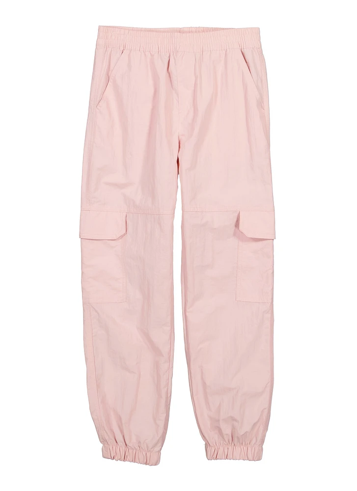 Girls Nylon Parachute Pants, Pink, Size 10-12