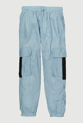 Girls Nylon Parachute Cargo Pants, Blue, Size 14-16