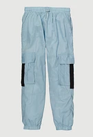 Girls Nylon Parachute Cargo Pants, Blue, Size 14-16