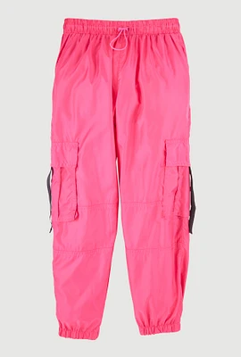 Girls Nylon Parachute Cargo Pants, Pink, Size 7-8
