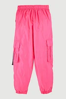Girls Nylon Parachute Cargo Pants, Pink, Size 7-8
