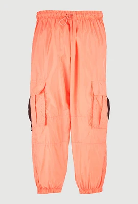 Girls Nylon Parachute Cargo Pants, Orange, Size 10-12