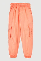 Girls Nylon Parachute Cargo Pants, Orange, Size 10-12