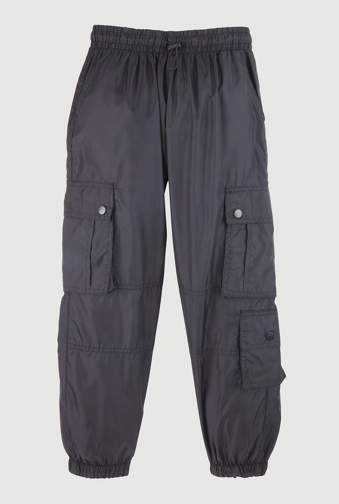 Girls Nylon Toggle Drawstring Cargo Joggers,