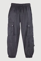 Girls Nylon Toggle Drawstring Cargo Joggers,