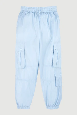 Girls Nylon Toggle Drawstring Cargo Joggers,