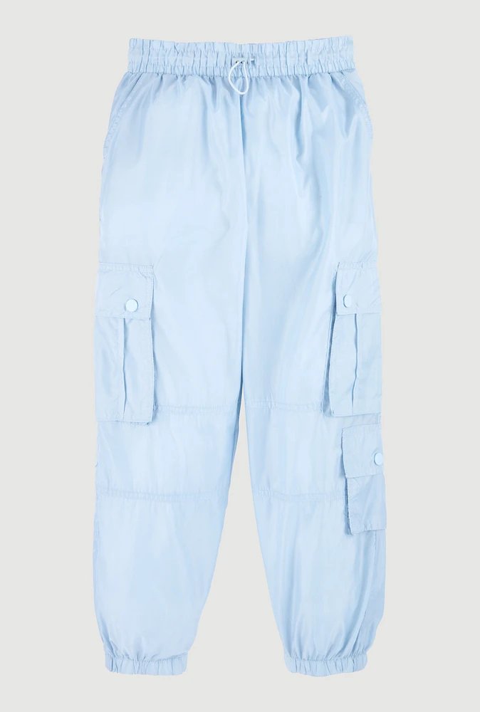 Girls Nylon Toggle Drawstring Cargo Joggers, Blue, Size 7-8