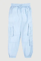 Girls Nylon Toggle Drawstring Cargo Joggers, Blue, Size 7-8