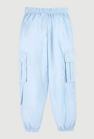 Girls Nylon Toggle Drawstring Cargo Joggers, Blue, Size 7-8