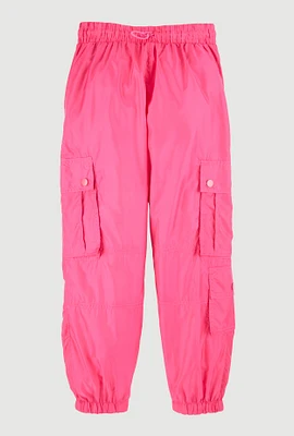 Girls Nylon Toggle Drawstring Cargo Joggers, Pink, Size 10-12