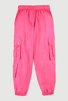 Girls Nylon Toggle Drawstring Cargo Joggers, Pink, Size 10-12