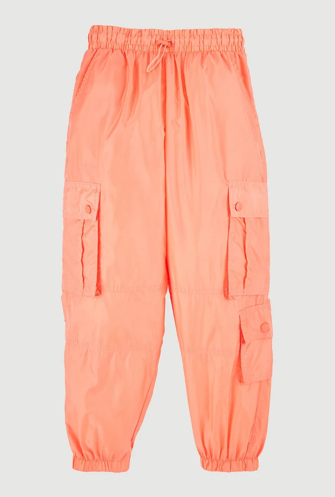 Girls Nylon Toggle Drawstring Cargo Joggers, Orange, Size 14-16