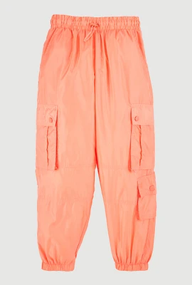 Girls Nylon Toggle Drawstring Cargo Joggers, Orange, Size 14-16