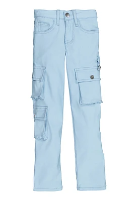 Girls Hyperstretch Straight Leg Cargo Pants, Blue, Size 14