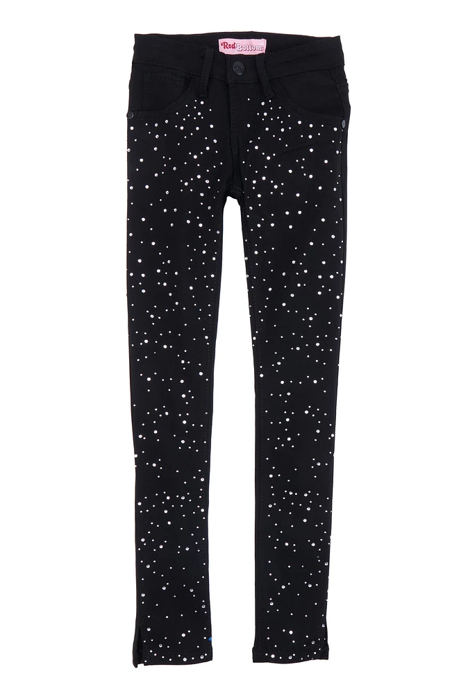 Girls Hyperstretch Rhinestone Skinny Leg Pants, Black, Size 7