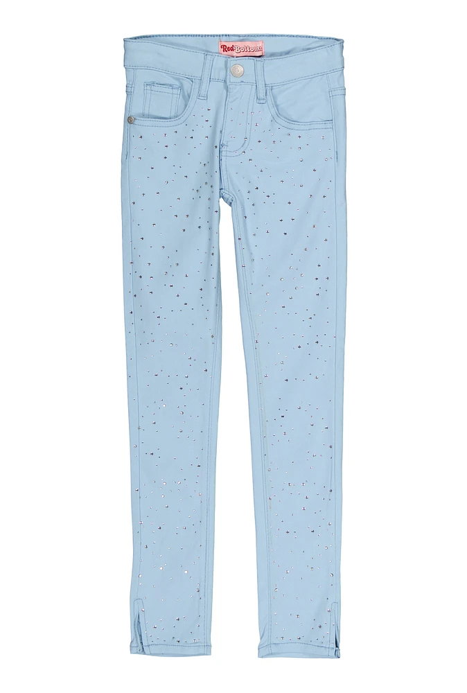 Girls Hyperstretch Rhinestone Skinny Leg Pants, Blue,