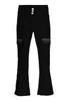 Girls Hyperstretch Rhinestone Cargo Flare Pants, Black, Size 7