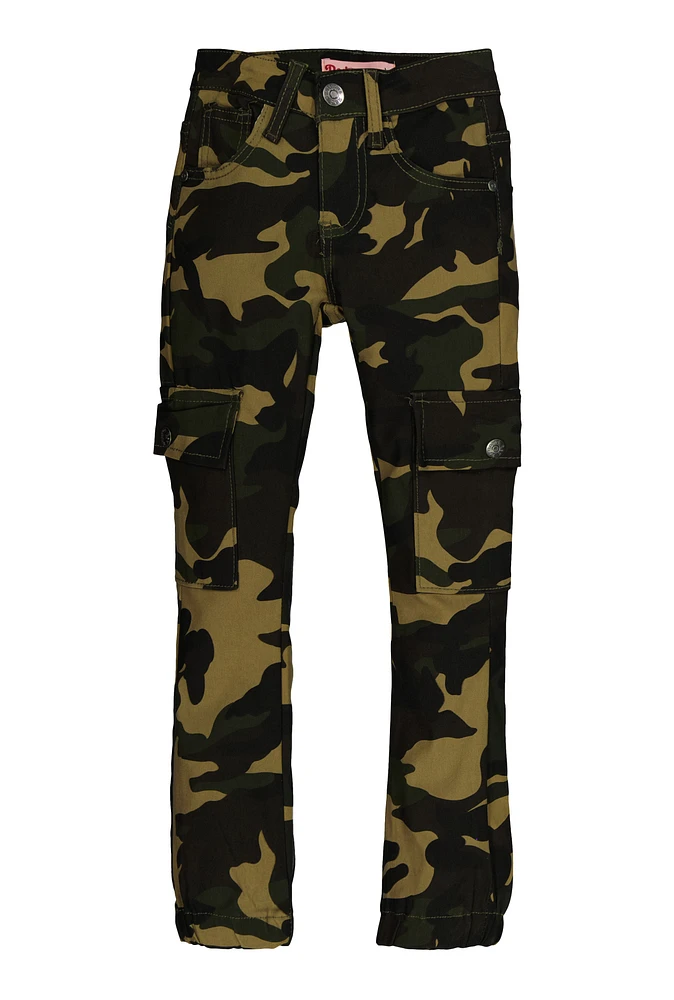 Girls Camo Hyperstretch Cargo Joggers, Green, Size 7